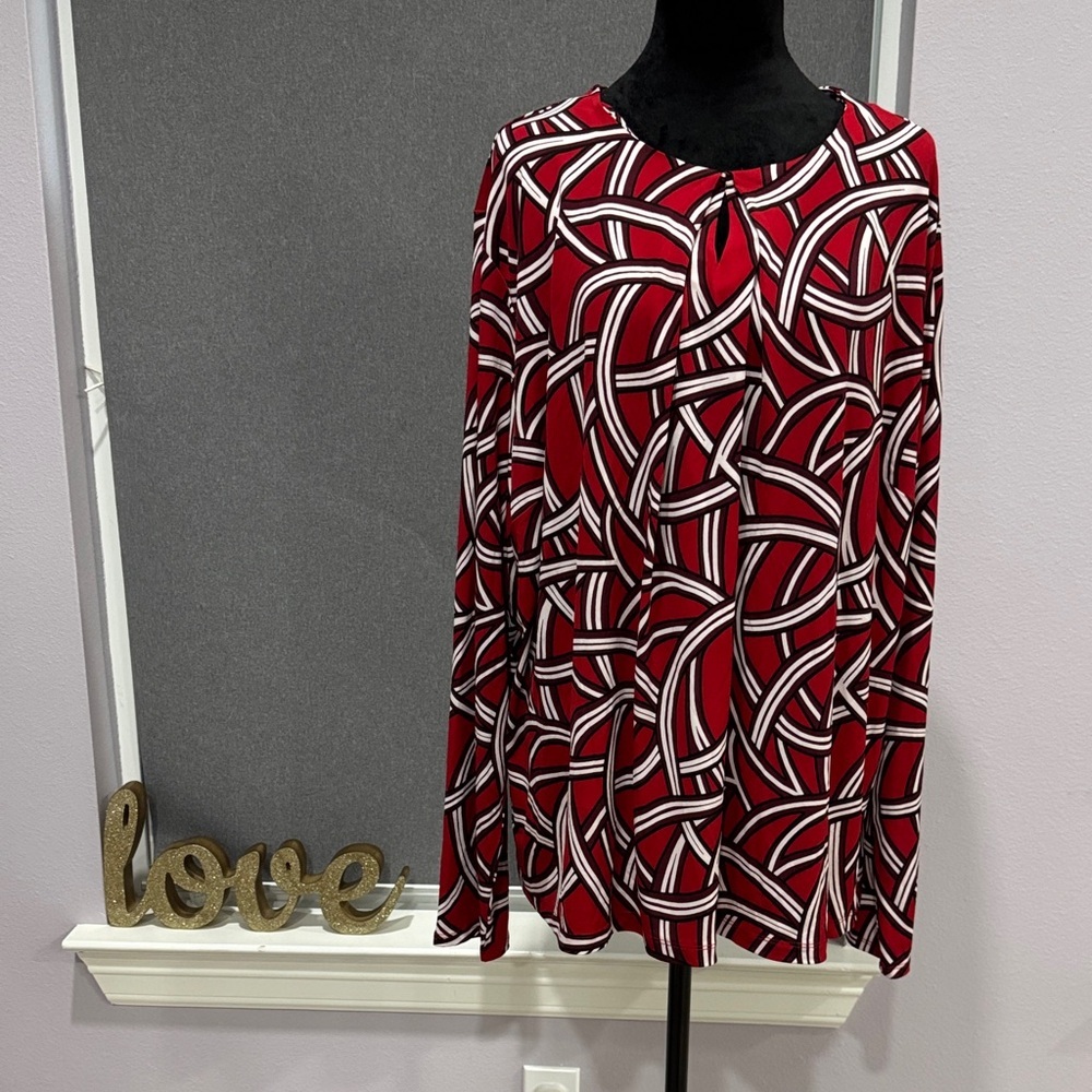 Liz Claiborne Red and White Patterned Top
